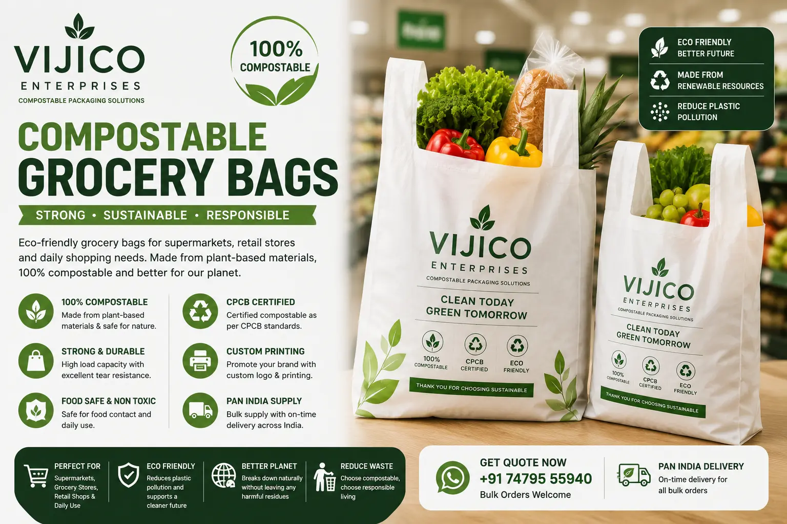 compostable grocery bags manufacturer india vijico enterprises